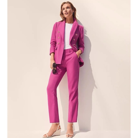 Loft Riveria Slim Pants Linen Blend Magenta Shadow Size 12 - Picture 2 of 12